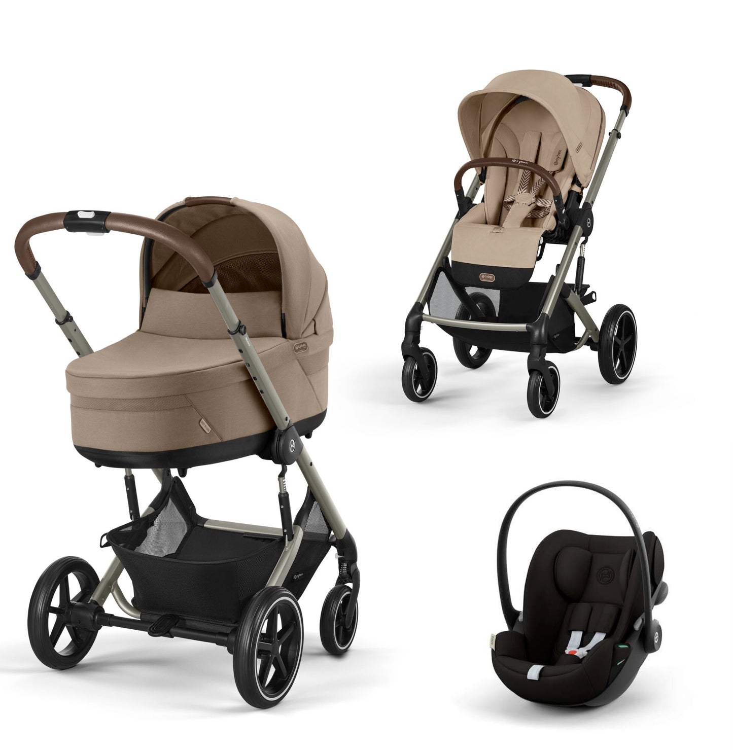 עגלת תינוק משולבת - טיולון ועריסה Balios TS5 בצבע Almond Beige , עם סל-קל Cloud G