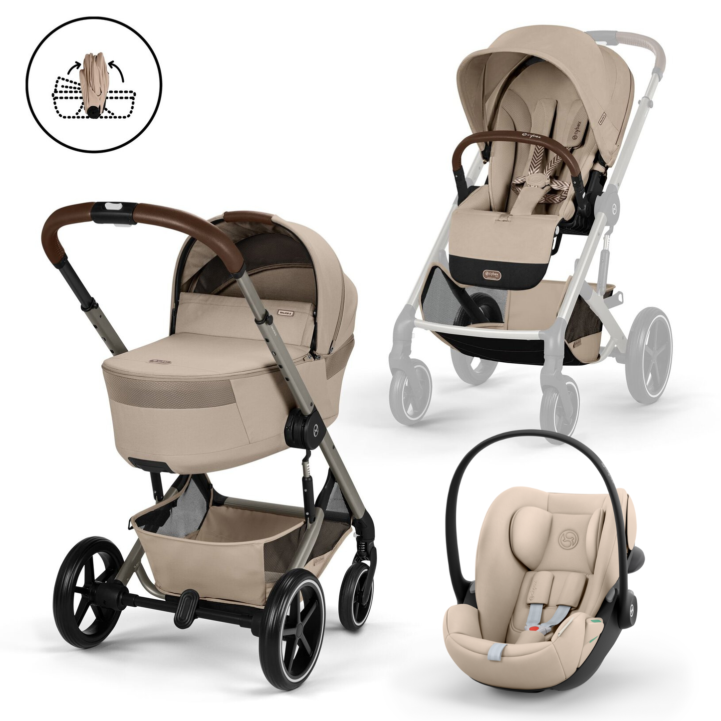 Balios TS6 עגלת תינוק בצבע Almond Beige עם סלקל Cloud G
